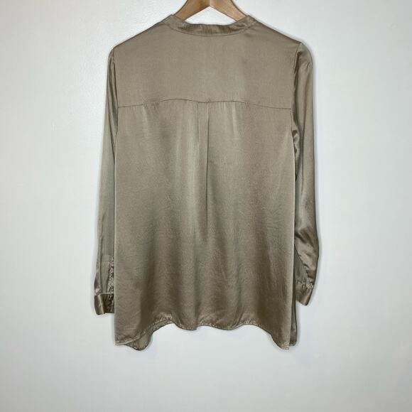 Eileen Fisher Hammered Silk Button Up Shirt MP Tan Champagne Satin Minimalist - Picture 5 of 7